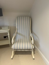 Beautiful Cream And Blue Striped Upholstered Rocking Chair