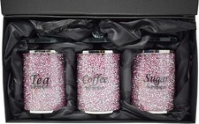 Large Bling ornament Crushed Diamond Gift Pink diamante tea coffee sugar jars