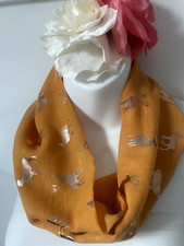 Ochre and Gold Foil Stag handmade viscose scarf with magnetic ends 