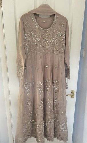 Pakistani beige chiffon maxi - beige,