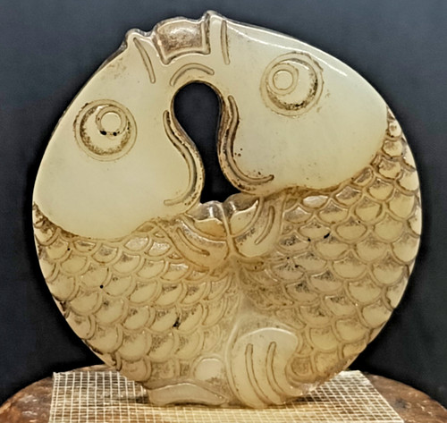 Antique old jade hetian fish - antique,
