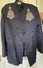Men’s Indian Navy Nehru Jacket Trouser Suit Set Embroidered Design M-L