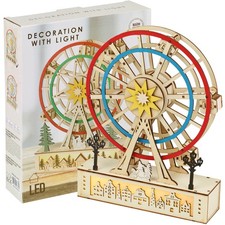 Wooden LED Ferris Wheel Christmas Decoration Light Up Village Scene Assorted 3d