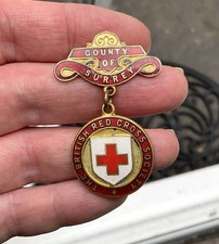 Vintage Red Cross nurses Pin badge Medal nursing county Of Surrey  By gaunt
