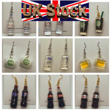 *Funky Fun Novelty DRINKS Earrings. Pink Gin, Vodka Beer whisky present Gift*