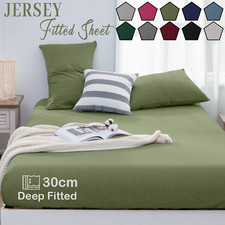 100% Cotton Fitted Sheet Fully Elastic 30CM Jersey Bed Sheets Single Double King