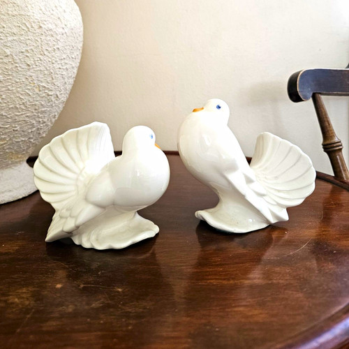 Pair white ceramic pottery - pair,