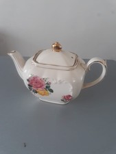 Vintage Sadler Miniature Cube Teapot Rose Design Gold Gilding Length 18cm