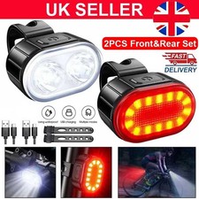2x Mountain Bike Lights USB Rechargeable Bicycle LED Torch Front Rear + Lamp Set