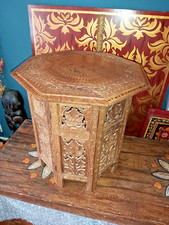 NORTH AFRICAN VINTAGE HAND CARVED OCTAGONAL WOODEN SIDE TABLE