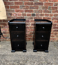 Antique Solid Oak Pair of Bedside Cabinets, Ebonised Bedside Chests. 1920s