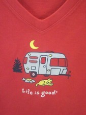  NWT LIFE IS GOOD WOMENS L/S COTTON CRUSHER VEE-TEE- "ROCKET CAMPER" (L)