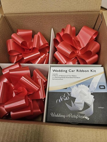 Red wedding car ribbon - red,