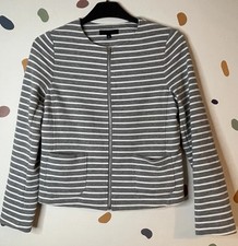 UNIQLO Grey & White Striped Zip Up Sailor Pockets Cardigan Jacket Size Small