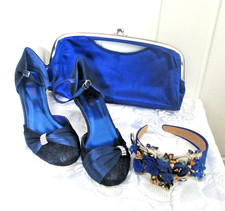 special occassion BLUE shoes size 7 bag head-dress excellent