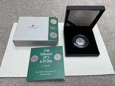 Royal Mint silver proof piedfort 50p coin, anniversary decimal day, 2021. Boxed