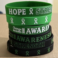 6 Pieces Mental Health Awareness Bracelets Silicone Wristbands Green Ribbon 