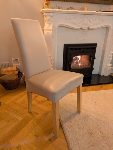 Oak dining chair cream faux