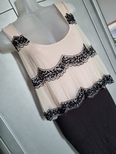 RARE Lipsy Overlay Dress - Sequin / Scallop Detail, Pink/ Black (Used) UK 14