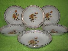 Vintage J&G Meakin Rare '' Yellow Rose '' Heavily Gilded 6 x Soup Bowls 19 cm 