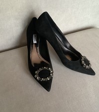 DUNE Beaula, Black, Real Suede. Diamanté Mid Heel Occasion Shoe New Size 8 (41)