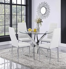 100cm Round Glass 4 Seater Dining Table and Chairs for Kitchen & Dining Room