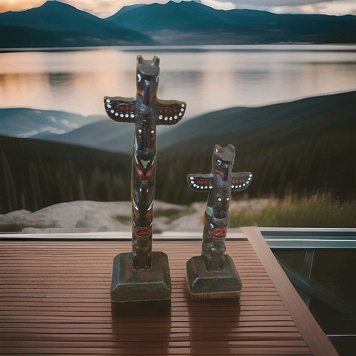 Pair totem pole wooden - pair,