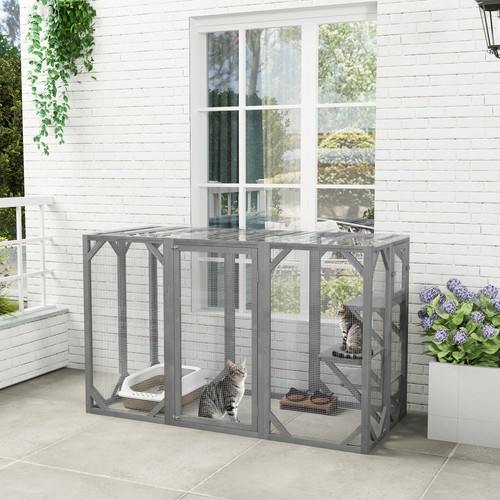 Wooden cat house catio - house,, 71"