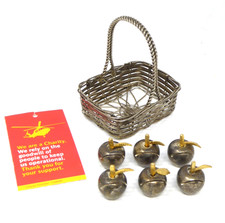 Vintage 6 Silver Plated Apple Place Card Holders With Basket BP2