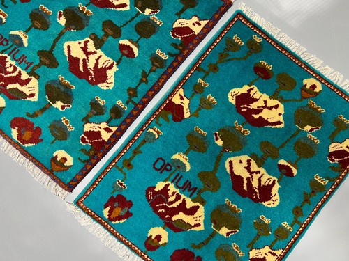 Afghan poppy rugs handmade - afghan,