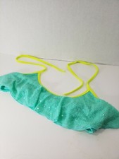 Victorias Secret Bikini Top Womens Small Aqua Reef Sequin Ruffle Flounce Halter