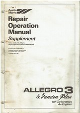 AUSTIN ALLEGRO 3 & VANDEN PLAS 1500 ORIG. 1980 FACTORY REPAIR MANUAL SUPPLEMENT