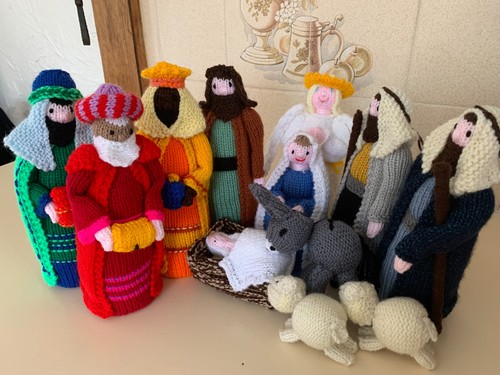 Hand knitted nativity - hand,