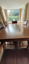    old charm Solid Oak Wood Dinner Table and 6 leather Chairs 