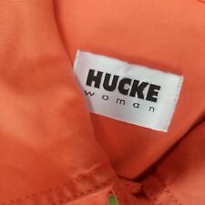 Women's Hucke Dress Button Front Orange Peach Pockets Logo Short Sleeves UK 12