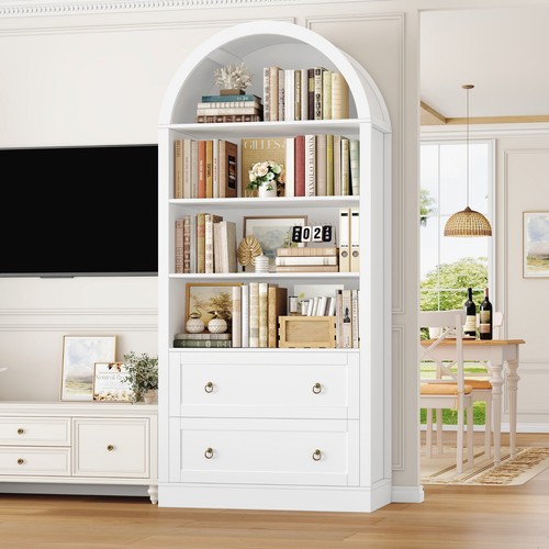 Arched bookcase with drawers - bookcase,