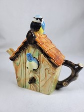 Novelty Teapot Vintage Ceramic Bird Box Bluetits Design The Tea Pottery Rare 