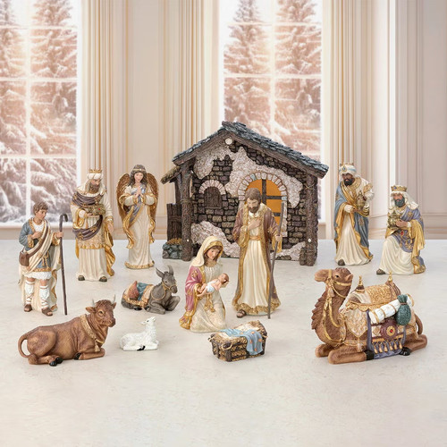 Hand painted nativity - painted, set-