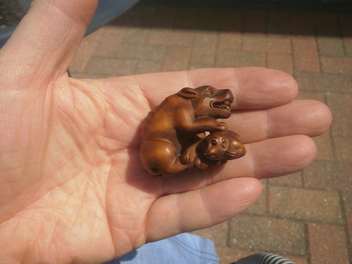 Hand carved wood netsuke - carved,
