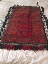Vintage Afghan Rug Storage Sack. Red & Black, White Side Beads, Loops. 99x 62 cm
