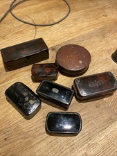 Antique  Georgian Papier Mache Lacquered Lid Pewter Inlaid Snuff Box Job Lot