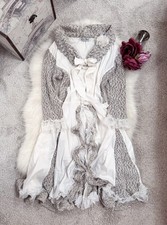 Vintage Zone Bleue Cream Regency Ruffle Knit Cape Dress (UK12)