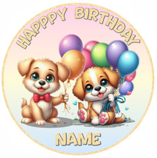 7-8 Inch Edible Puppies & Balloons, Personalised Cake Toppers, Dog, Puppy