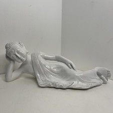 Reclining Buddha Statue Figurine White Vintage Ornament Large 15 Inches Long 