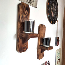 x2 Wooden Candle Holder Sconce