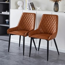 2x Brown Dining Chairs Faux