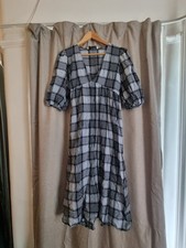 Zara Light Crepe Summer Midi Dress Pale Blue And Black Check