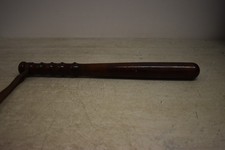 Vintage Wooden Police Truncheon With Leather Wrist Strap, 15.5" Long
