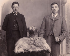 Victorian Cabinet Card Photo Two Men Dog Skye Terrier Devey Ashton Preston