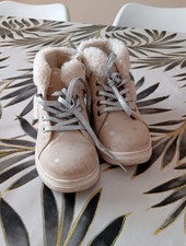 Girls Beige Fur Zip Boots